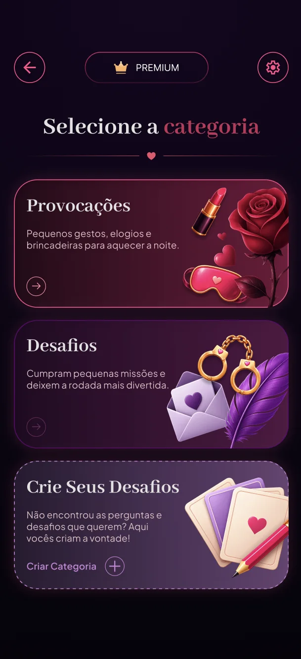 Tela de seleção de categorias