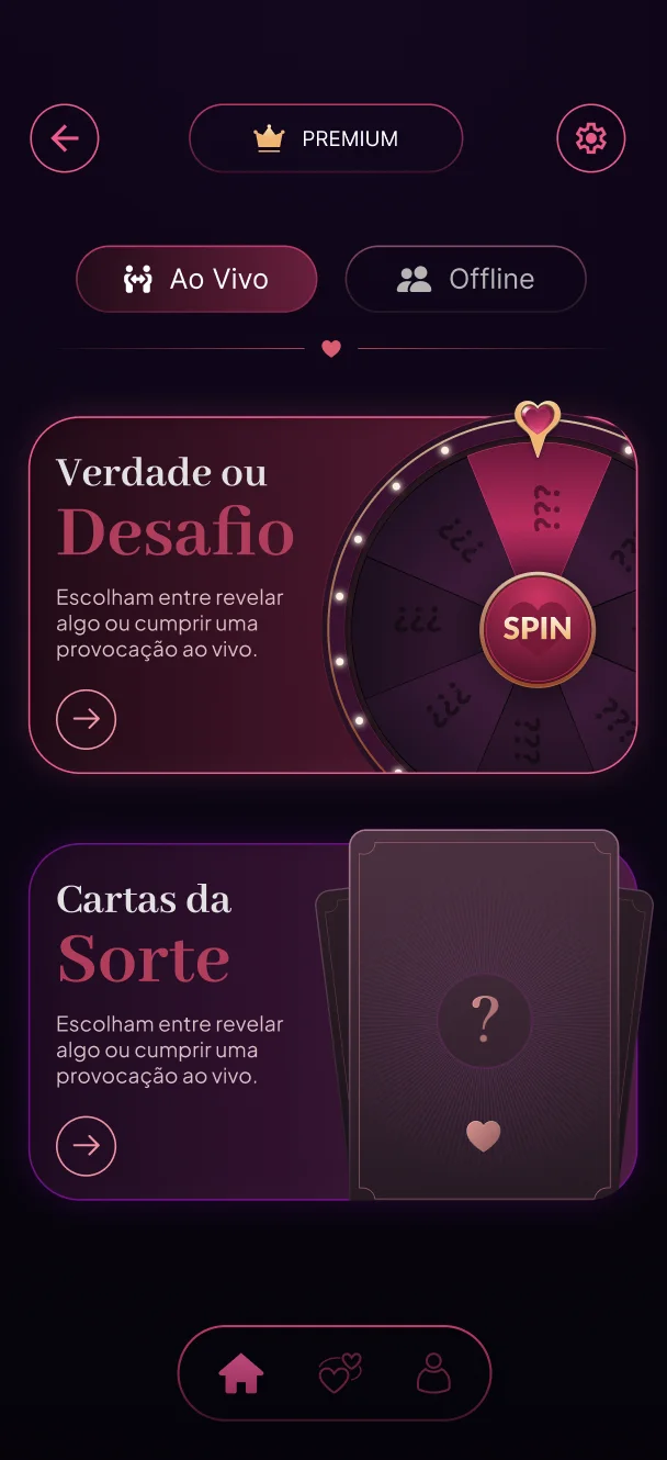 Tela inicial com modos Ao Vivo e Offline